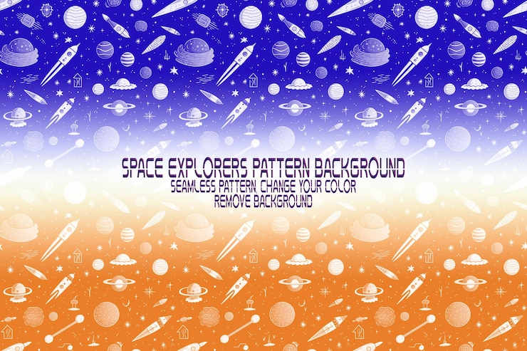 PSD textura de fundo com exploradores espaciais shuttles planetas e estrelas padrão psd editável