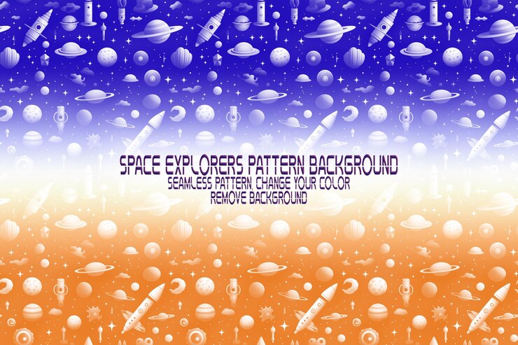 PSD textura de fundo com exploradores espaciais shuttles planetas e estrelas padrão psd editável