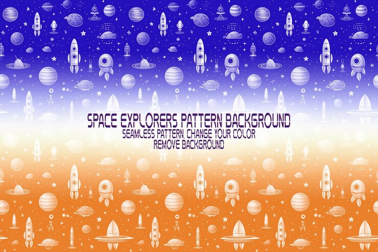 PSD textura de fundo com exploradores espaciais shuttles planetas e estrelas padrão psd editável
