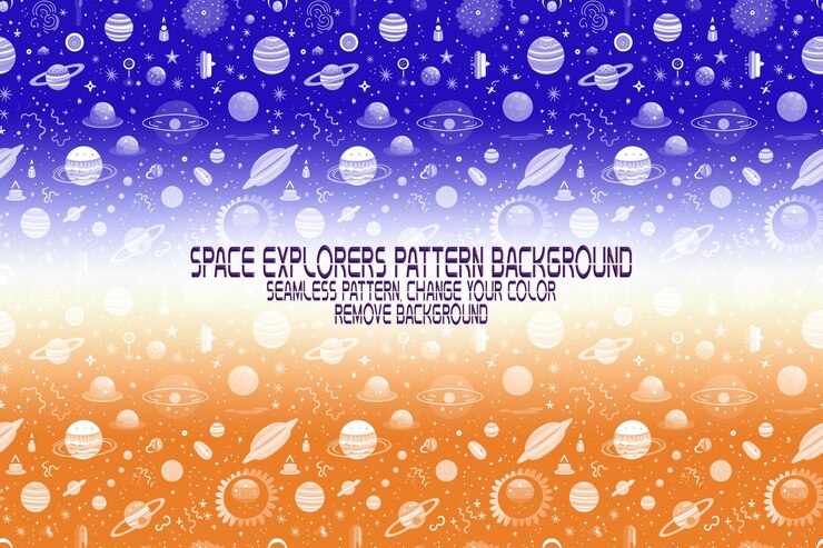 PSD textura de fundo com exploradores espaciais shuttles planetas e estrelas padrão psd editável