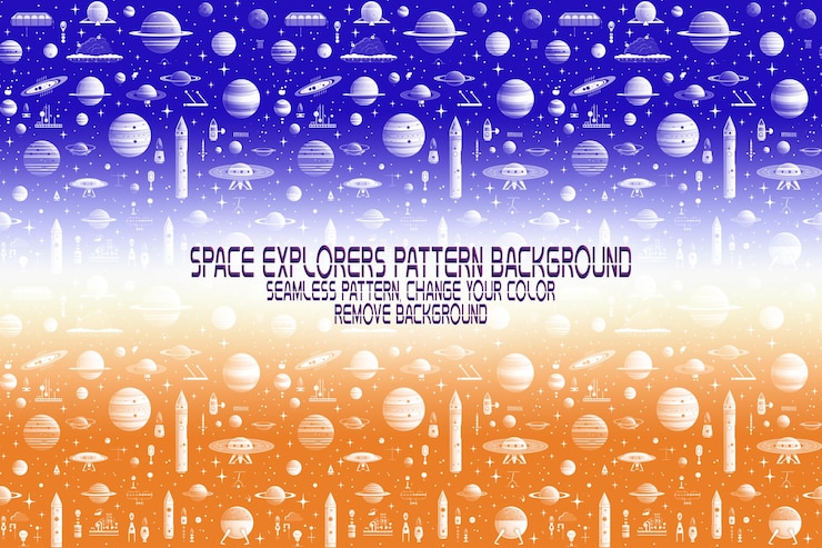 PSD textura de fundo com exploradores espaciais shuttles planetas e estrelas padrão psd editável