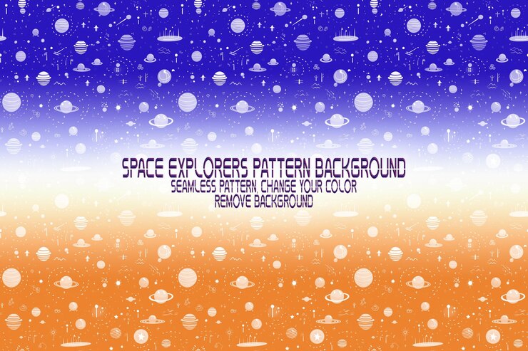 PSD textura de fundo com exploradores espaciais shuttles planetas e estrelas padrão psd editável