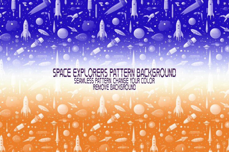 PSD textura de fundo com exploradores espaciais shuttles planetas e estrelas padrão psd editável