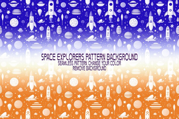 PSD textura de fundo com exploradores espaciais shuttles planetas e estrelas padrão psd editável