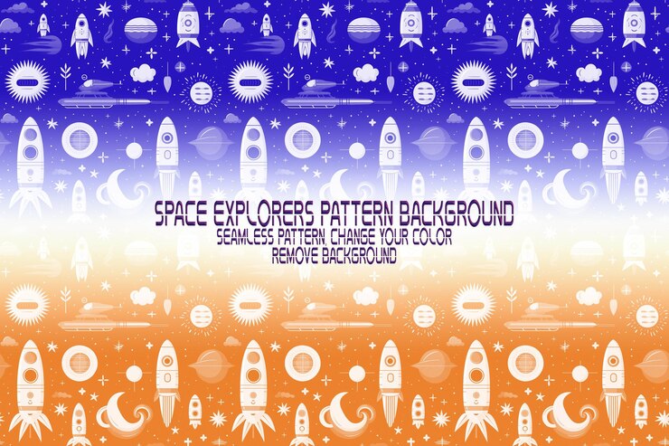 PSD textura de fundo com exploradores espaciais shuttles planetas e estrelas padrão psd editável