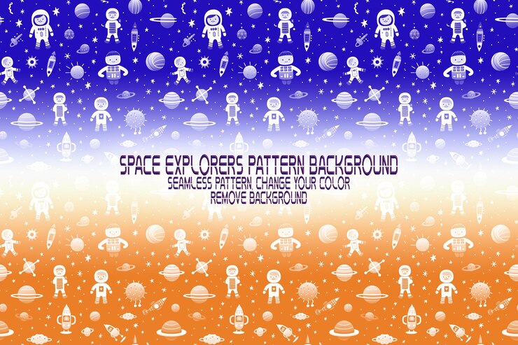 PSD textura de fundo com exploradores espaciais shuttles planetas e estrelas padrão psd editável
