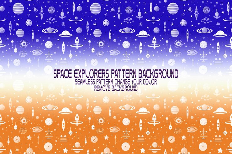 PSD textura de fundo com exploradores espaciais shuttles planetas e estrelas padrão psd editável