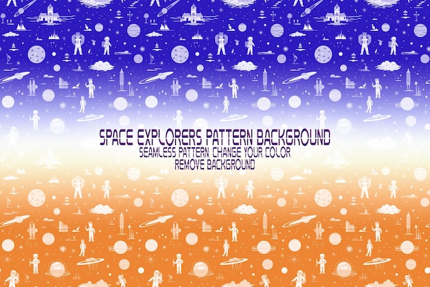 Textura de fundo com exploradores espaciais shuttles planetas e estrelas padrão psd editável
