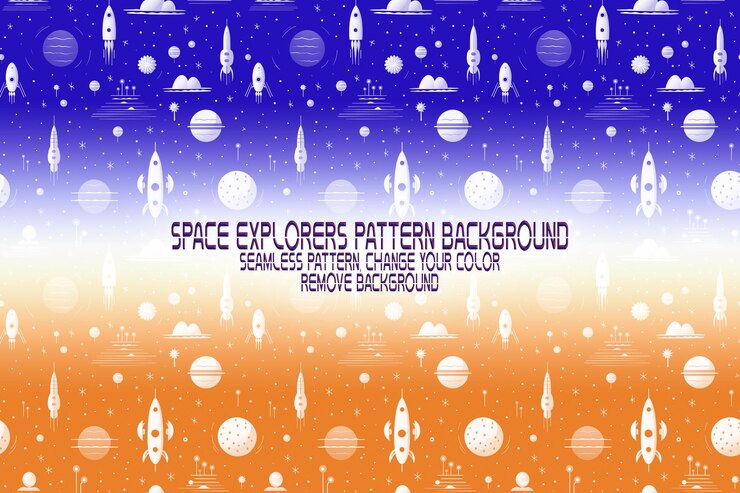 PSD textura de fundo com exploradores espaciais shuttles planetas e estrelas padrão psd editável