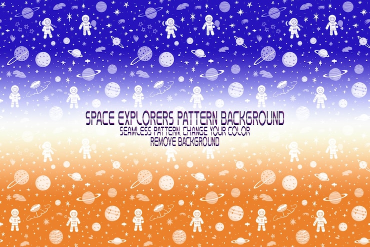 PSD textura de fundo com exploradores espaciais shuttles planetas e estrelas padrão psd editável