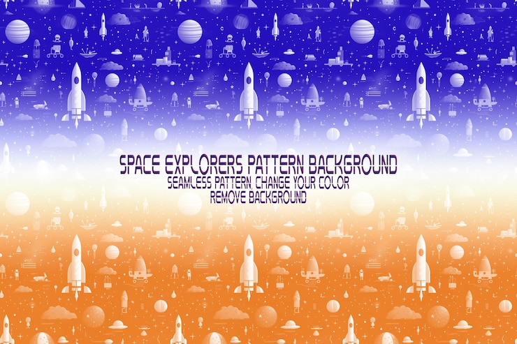 PSD textura de fundo com exploradores espaciais shuttles planetas e estrelas padrão psd editável
