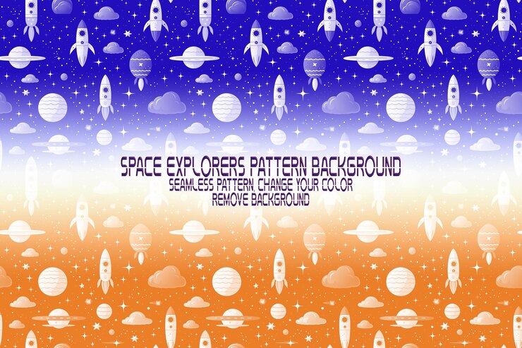 PSD textura de fundo com exploradores espaciais shuttles planetas e estrelas padrão psd editável