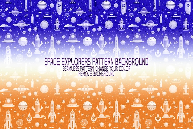 PSD textura de fundo com exploradores espaciais shuttles planetas e estrelas padrão psd editável