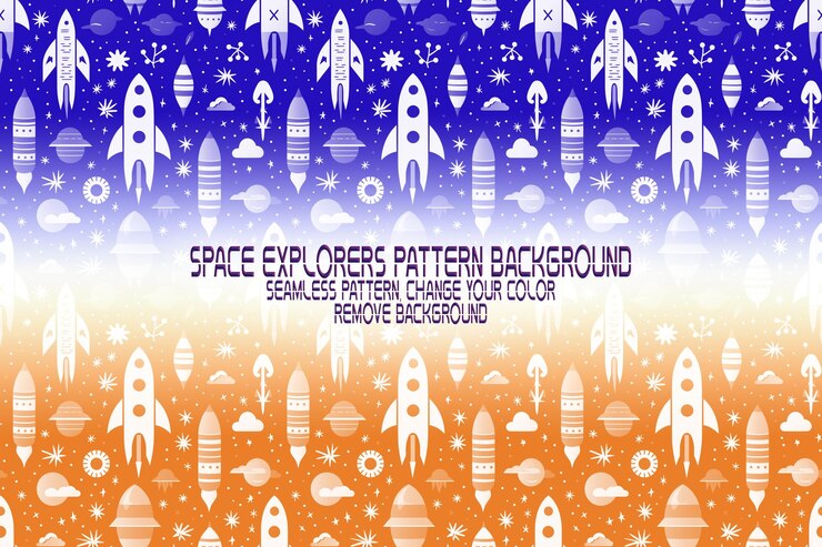 PSD textura de fundo com exploradores espaciais shuttles planetas e estrelas padrão psd editável