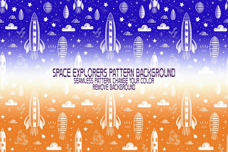 PSD textura de fundo com exploradores espaciais shuttles planetas e estrelas padrão psd editável