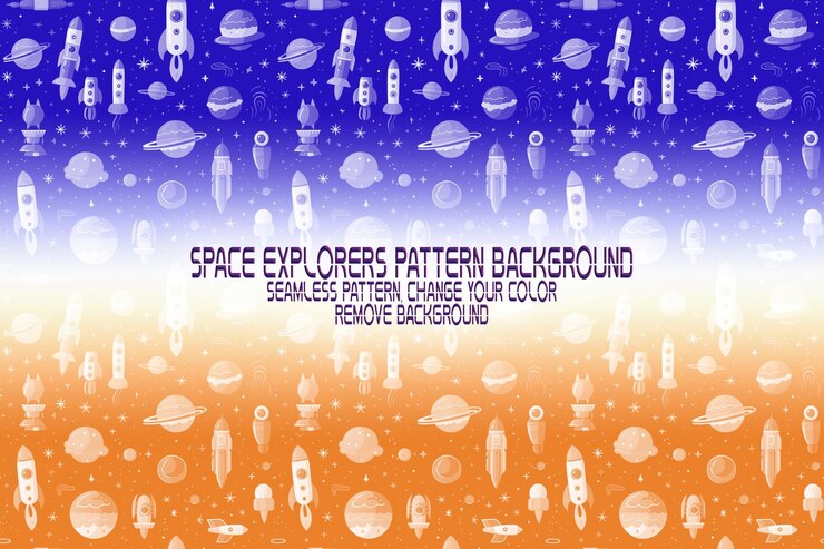 PSD textura de fundo com exploradores espaciais shuttles planetas e estrelas padrão psd editável