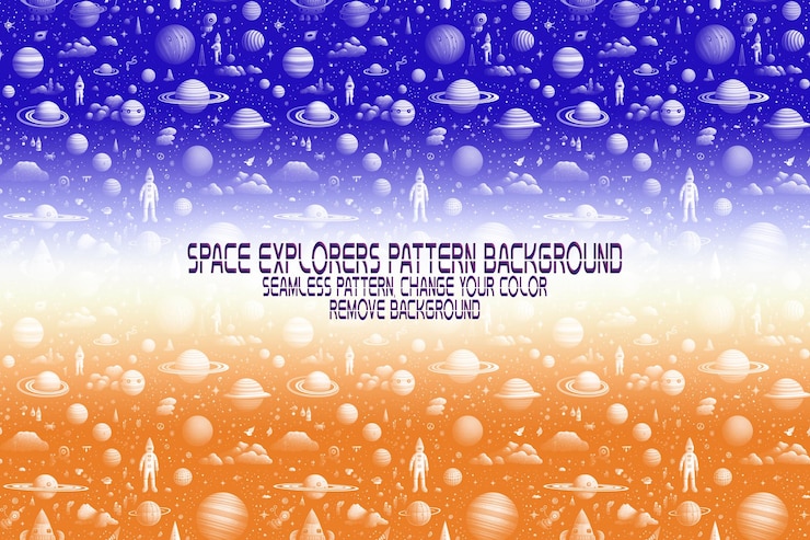 PSD textura de fundo com exploradores espaciais shuttles planetas e estrelas padrão psd editável