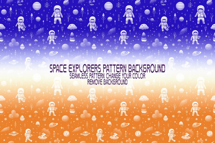 PSD textura de fundo com exploradores espaciais shuttles planetas e estrelas padrão psd editável