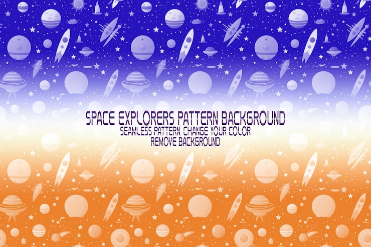 PSD textura de fundo com exploradores espaciais shuttles planetas e estrelas padrão psd editável