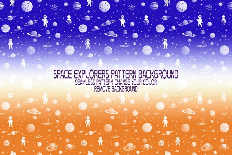 PSD textura de fundo com exploradores espaciais shuttles planetas e estrelas padrão psd editável