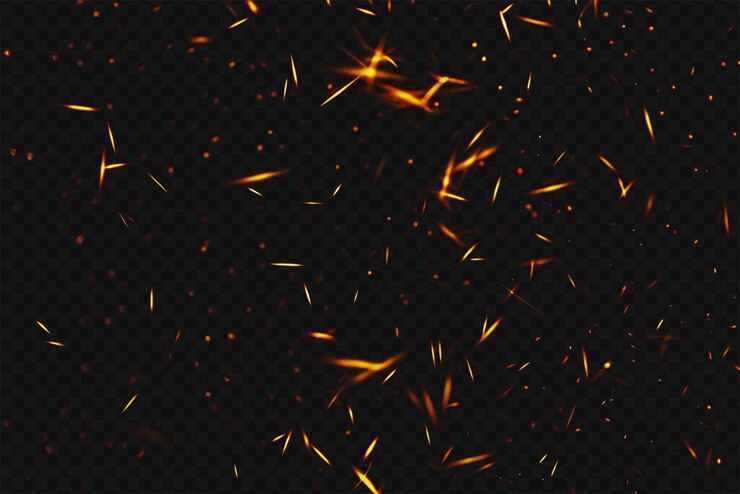 PSD textura de efecto de quema dinámica con partículas de brasas ardientes aisladas en un fondo transparente