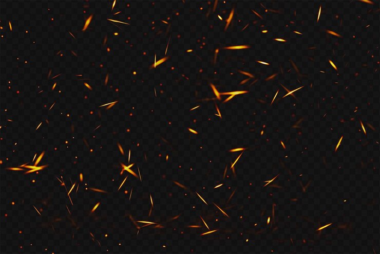 PSD textura de efecto de quema dinámica con partículas de brasas ardientes aisladas en un fondo transparente