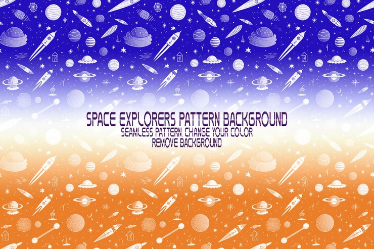 PSD textura de fondo con exploradores espaciales transbordadores planetas y estrellas patrón psd editable