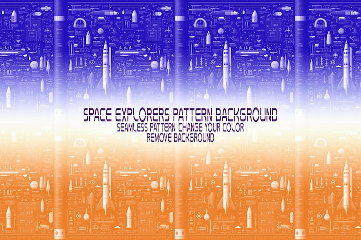 PSD textura de fondo con exploradores espaciales transbordadores planetas y estrellas patrón psd editable