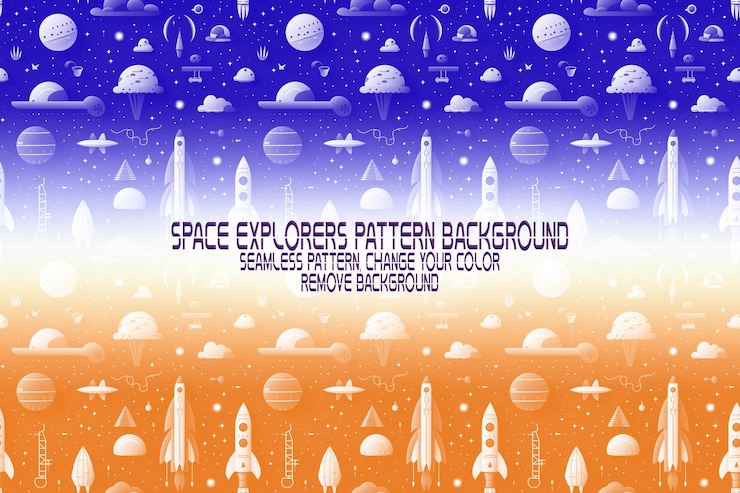 PSD textura de fondo con exploradores espaciales transbordadores planetas y estrellas patrón psd editable