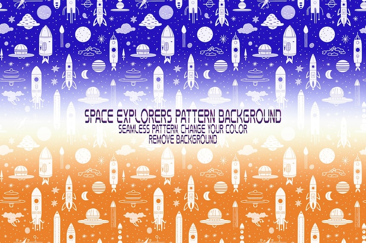 PSD textura de fondo con exploradores espaciales transbordadores planetas y estrellas patrón psd editable