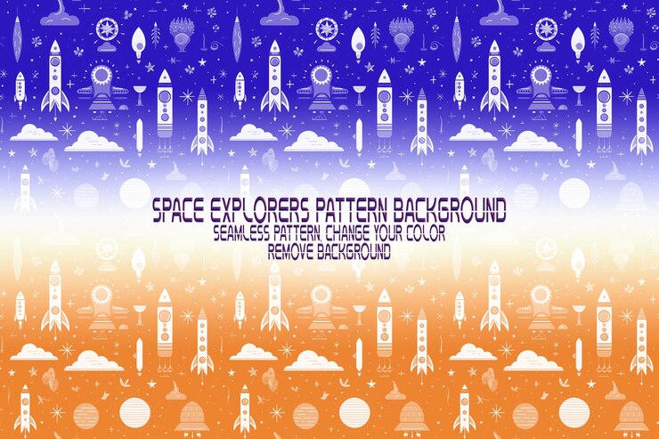 PSD textura de fondo con exploradores espaciales transbordadores planetas y estrellas patrón psd editable