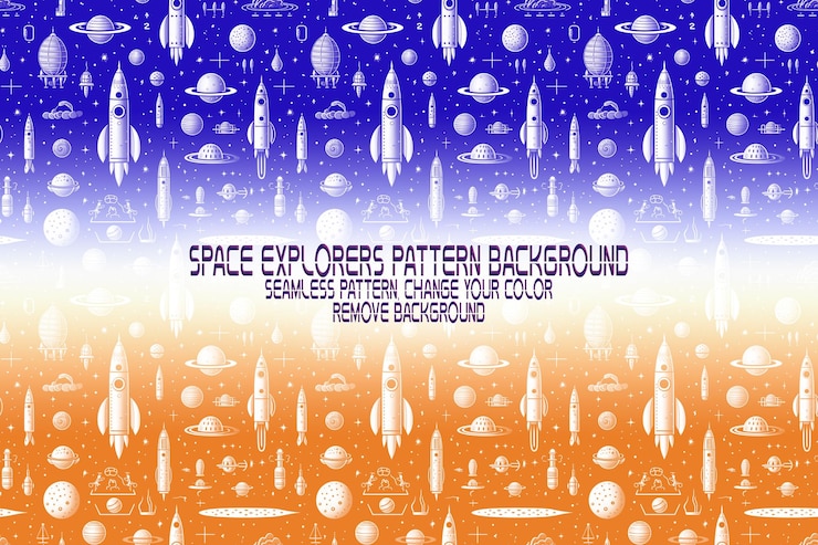 PSD textura de fondo con exploradores espaciales transbordadores planetas y estrellas patrón psd editable