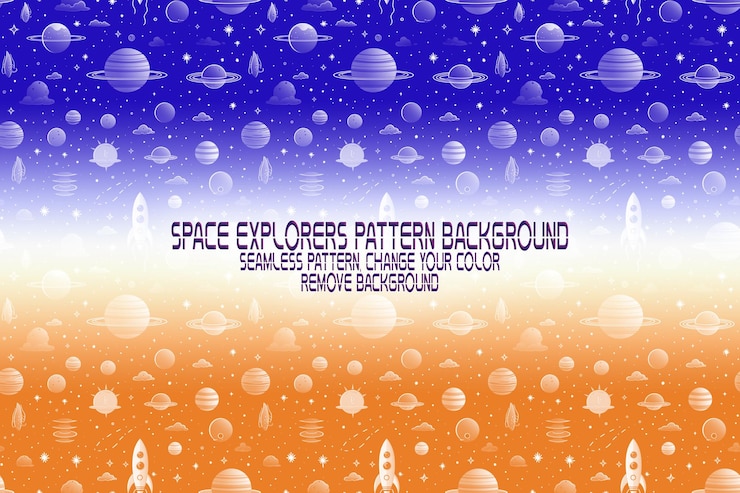 PSD textura de fondo con exploradores espaciales transbordadores planetas y estrellas patrón psd editable