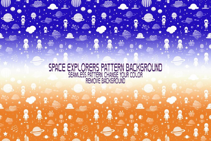 PSD textura de fondo con exploradores espaciales transbordadores planetas y estrellas patrón psd editable