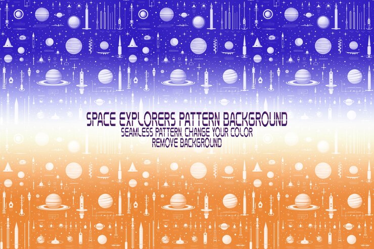 PSD textura de fondo con exploradores espaciales transbordadores planetas y estrellas patrón psd editable