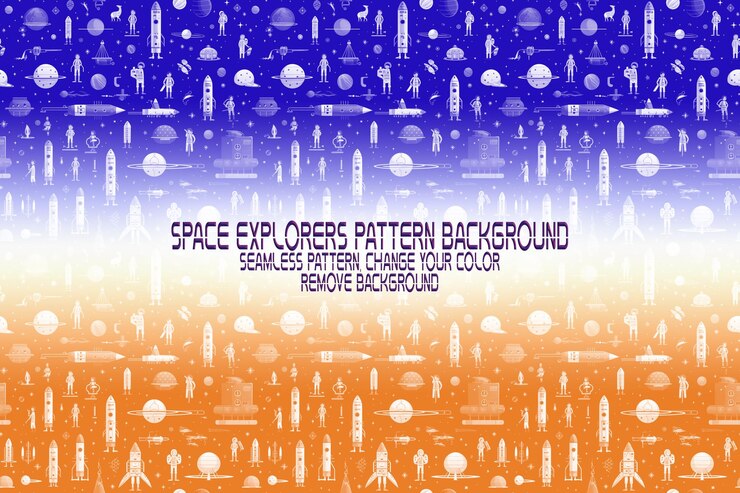 PSD textura de fondo con exploradores espaciales transbordadores planetas y estrellas patrón psd editable