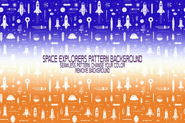 PSD textura de fondo con exploradores espaciales transbordadores planetas y estrellas patrón psd editable