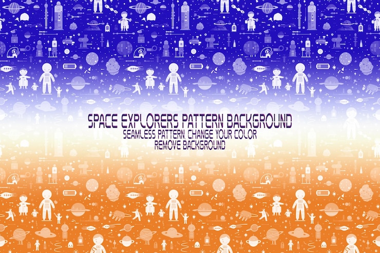 PSD textura de fondo con exploradores espaciales transbordadores planetas y estrellas patrón psd editable