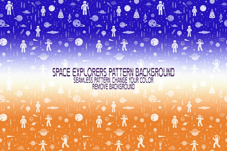 PSD textura de fondo con exploradores espaciales transbordadores planetas y estrellas patrón psd editable