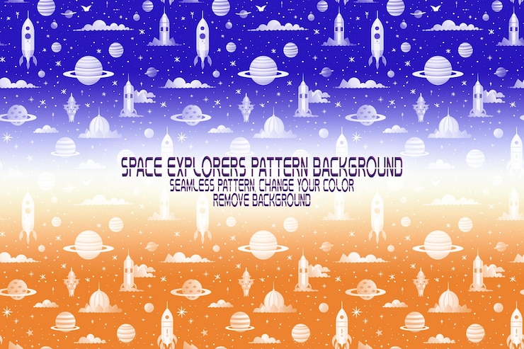 PSD textura de fondo con exploradores espaciales transbordadores planetas y estrellas patrón psd editable