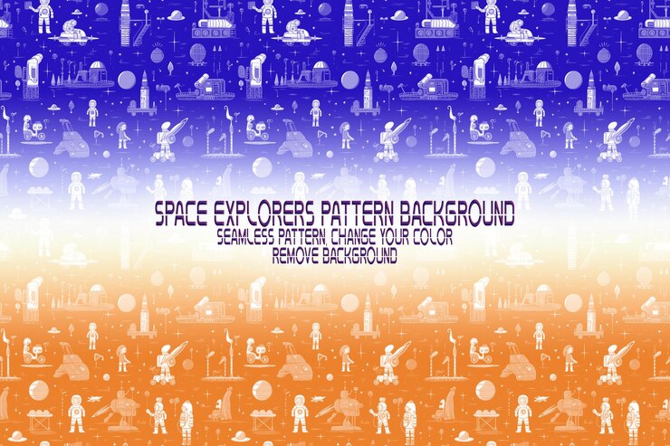 PSD textura de fondo con exploradores espaciales transbordadores planetas y estrellas patrón psd editable
