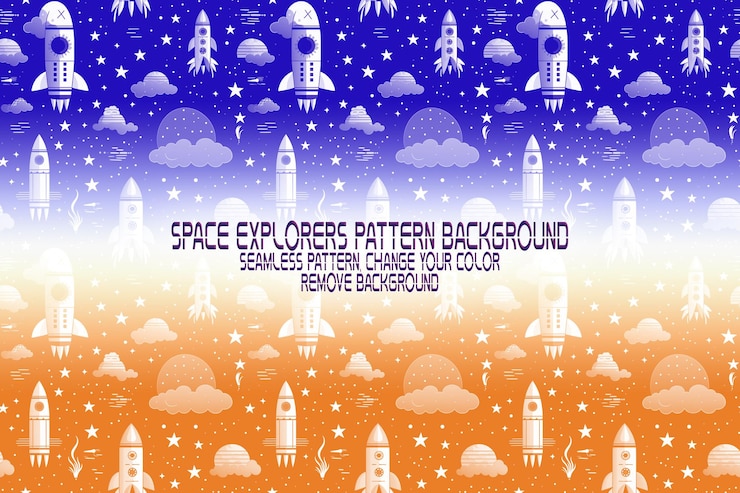 PSD textura de fondo con exploradores espaciales transbordadores planetas y estrellas patrón psd editable