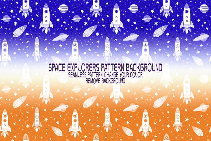 PSD textura de fondo con exploradores espaciales transbordadores planetas y estrellas patrón psd editable