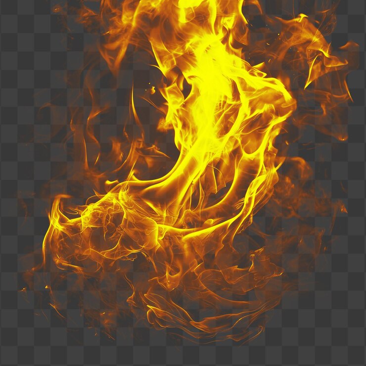 Textura de llama ardiente con dramático efecto de combustión aislada en un fondo transparente