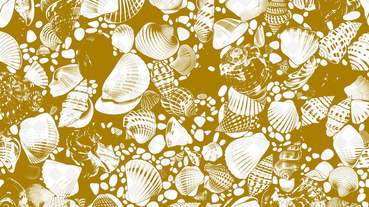 PSD textura de mosaico de conchas marinas con dispersión aleatoria y variada en png decoración de fondo de superposición creativa