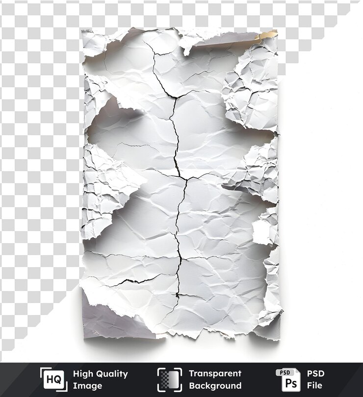 PSD textura de papel arrugado con grietas para un fondo transparente de primera calidad