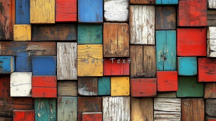 PSD textura de la pared de bloques de madera recuperada de colores
