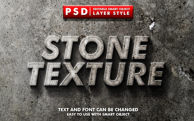 Textura de piedra 3d realista txt efecto premium psd con objeto inteligente