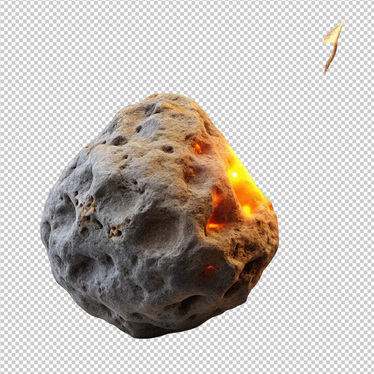 PSD textura de piedra de asteroide de meteorito volador aislado en un fondo transparente