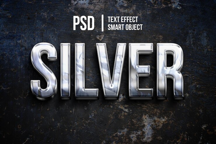 PSD textura plateada efecto de texto editable